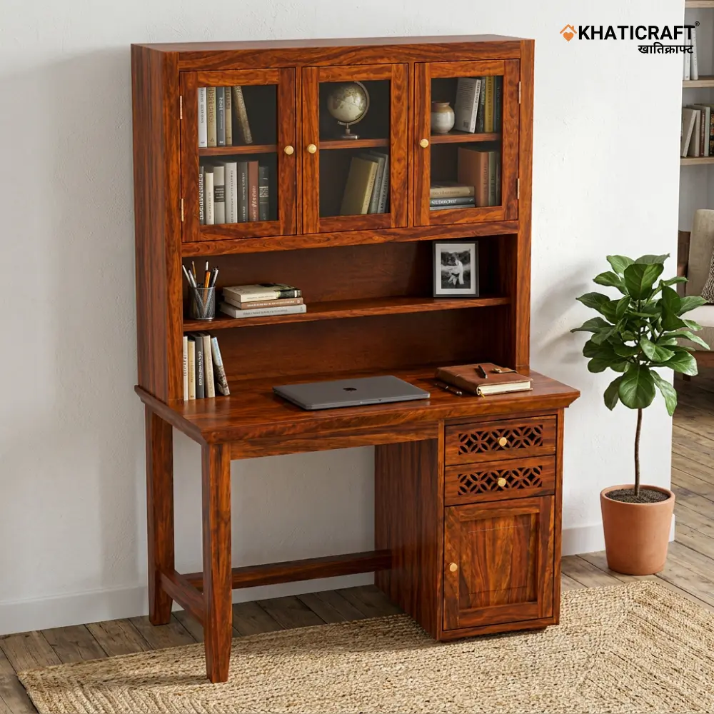 Mira Bookshelf with Study Table – Sheesham Wood